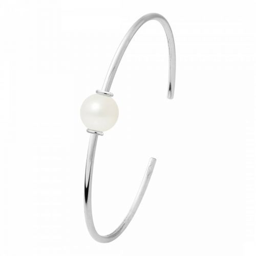 White Pearl Silver Bangle Bracelet