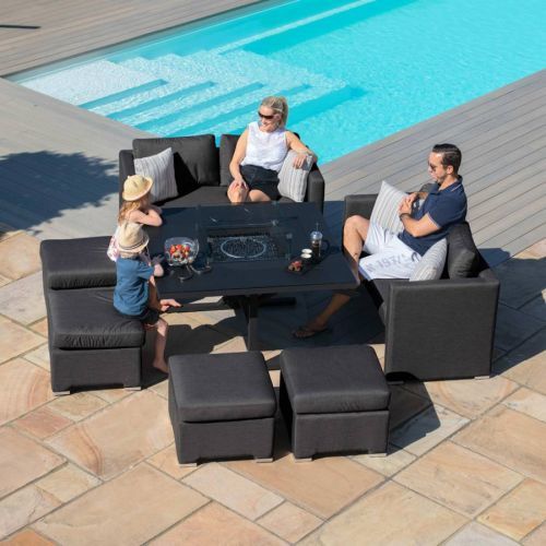 Fuzion Cube Sofa Set with Fire Pit Charcoal