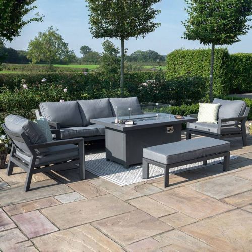 New York 3 Seat Sofa Dining Set with Fire Pit Table  / Grey