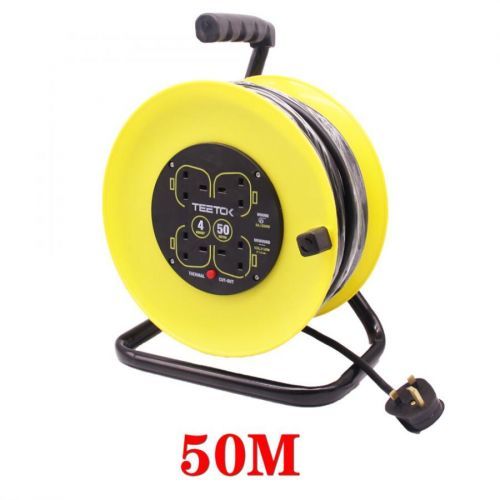 Heavy Duty 50m 13A 4Way Gang Socket Extension Cable Reel Electric Lead